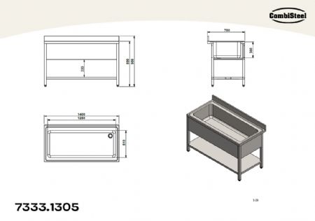 Plonge Inox 1 bac 1400x700x850 mm - Combisteel - 7333.1305