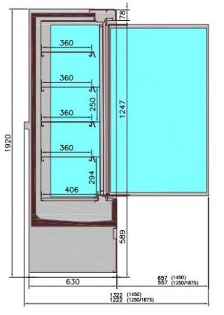 Vitrine murale de supermarché noire 2 portes vitrées positive 1310 mm - Combisteel - 7350.0050