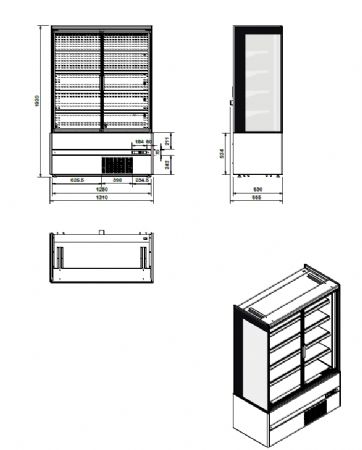 Vitrine murale de supermarché noire 2 portes vitrées positive 1310 mm - Combisteel - 7350.0050