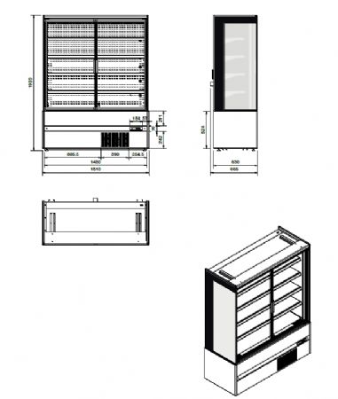 Vitrine murale de supermarché noire 2 portes vitrées positive 1510 mm - Combisteel - 7350.0055