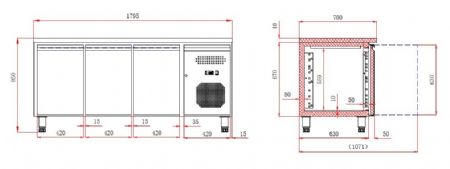 Table conglateur professionnelle 3 portes 1795x700x850