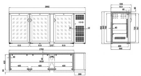 Arrière-bar 3 portes vitrées 537 L positive - Combisteel - 7450.0340