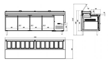 Meuble à pizza 4 portes pleines positif pour 12 x 1/3 GN bacs - Combisteel - 7450.0450