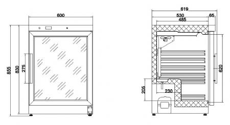Rfrigrateur 1 porte vitre - 600x585x855