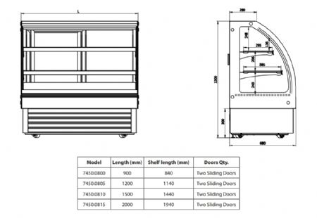 Vitrine réfrigérée de Boulangerie Pâtisserie 400 L Noire positive 2000 mm - Combisteel - 7450.0815