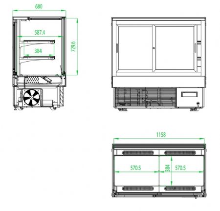 Vitrine réfrigérée panoramique positive noire 1200x680x1200 mm - Combisteel - 7450.0825