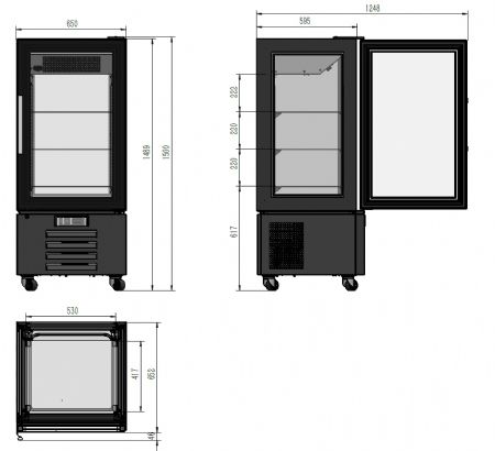 Vitrine de ptisserie rfrigre vitre 280l - 650x650x1500