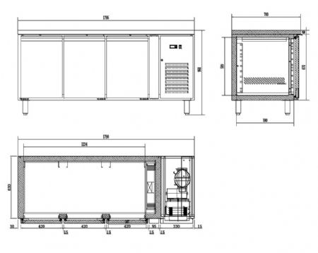 Table desserte réfrigérée 3 portes pleines 291 L positive - Combisteel - 7450.5005