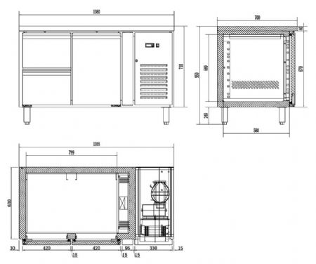 Table desserte réfrigérée 1 porte pleine 2 tiroirs 142 L - Combisteel - 7450.5015