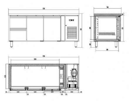 Table desserte réfrigérée 2 portes pleines 2 tiroirs 242 L - Combisteel - 7450.5020