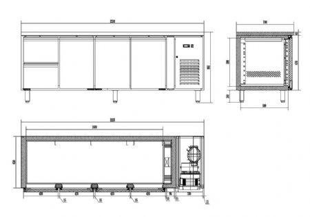 Table desserte réfrigérée 3 portes pleines 2 tiroirs 344 L - Combisteel - 7450.5025