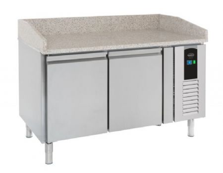 Table de prparation de pizzas 2 portes dessus granit avec dosseret - classe A