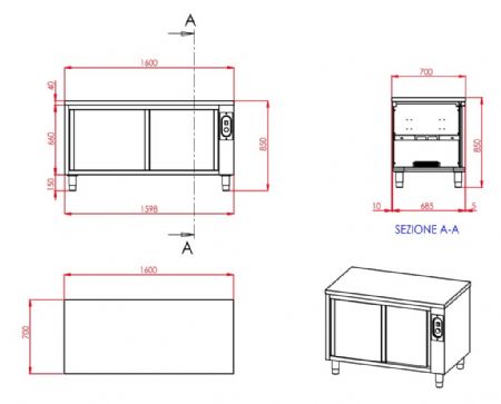 Armoire chauffante pro inox - 1600x700x850mm