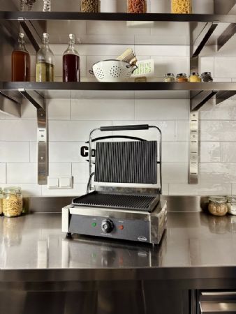 Grill de contact pour panini longueur 340 mm  plaques rainurees 440x410x190