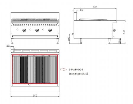 Barbecue pierre de lave gaz 3 brûleurs 915x800x590 mm - Combisteel - 7455.0905