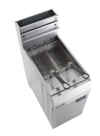 Friteuse professionnelle gaz propane 1 cuve 21l sur armoire ferme