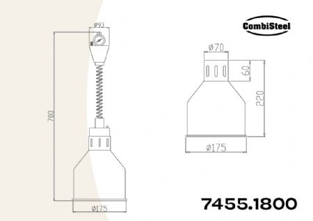 Lampe chauffante noire 0,25 kW avec cordon réglable - Combisteel - 7455.1800