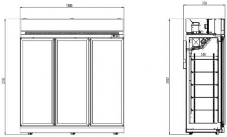 Vitrine murale négative de supermarché blanche 3 portes vitrées 1880 mm - Combisteel - 7455.2430