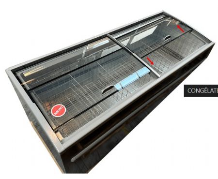 Conglateur horizontal de supermarch gris avec couvercles vitrs coulissants - 1040L