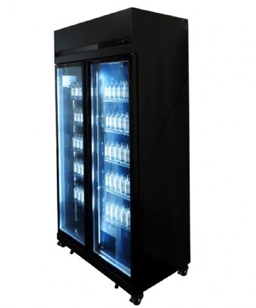 Vitrine murale de supermarché noire 2 portes vitrées positive 1100 mm - Combisteel - 7455.3150