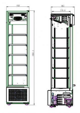Rfrigrateur 1 porte vitre noir 221l - 450x497x1881
