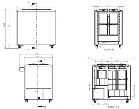 Vitrine réfrigérée de glacier 260 litres pour 6 bacs - Combisteel - 7472.0175