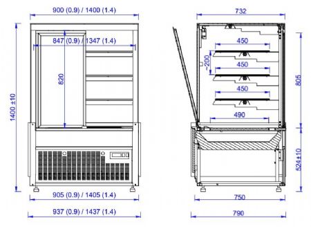 Vitrine réfrigérée panoramique de boulangerie pâtisserie noire positive 1437 mm - Combisteel - 7486.0095