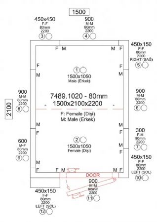 Chambre froide compl�te positive panneaux 80 mm plage -5/+15�C et dimensions 1500x2100x2200 mm