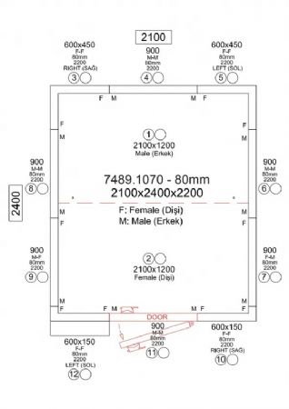 Chambre froide compl�te positive panneaux 80 mm 2100x2400x2200 mm