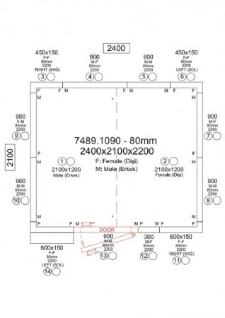 Chambre froide compl�te positive panneaux 80 mm temp�rature 0/+5�C dimensions 2400x2100x2200 mm