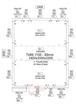 Chambre froide compl�te n�gative panneaux iso 80 mm temp�rature -25/-10�C dimensions 2400x3000x2200 mm