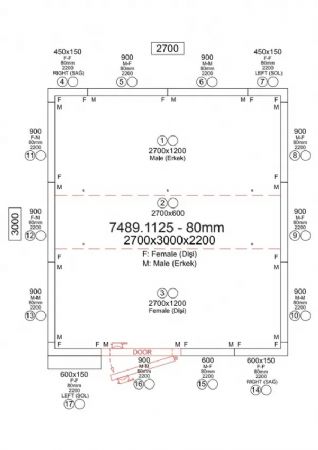 Chambre froide compl�te positive panneaux iso 80 mm temp�rature -5/+15�C dimensions 2700x3000x2200 mm