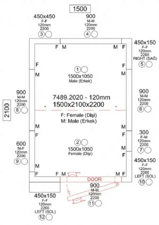 Chambre froide professionnelle 0/+5�C avec panneaux isolants 120 mm - 1500x2100x2200 mm