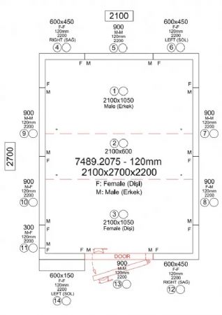 Chambre froide compl�te n�gative panneaux iso 120 mm temp�rature -25/-10�C dimensions 2100x2700x2200 mm