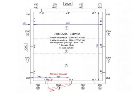 Chambre froide compl�te n�gative panneaux iso 120 mm temp�rature -25/-10�C dimensions 3000x3000x2400 mm