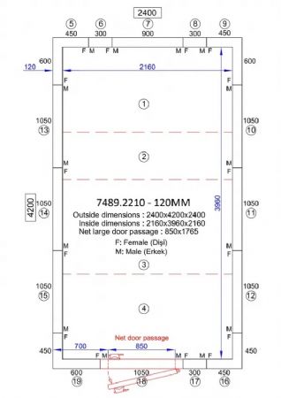 Chambre froide pr�te � l�emploi isolation 120 mm temp�rature -5/+15�C et 2400x4200x2400 mm