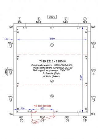 Chambre froide compl�te positive panneaux iso 120 mm temp�rature -5/+15�C dimensions 3000x3600x2400 mm