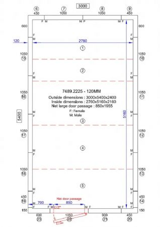 Chambre froide n�gative panneaux iso 120 mm temp�rature -25/-10�C dimensions 3000x5400x2400 mm