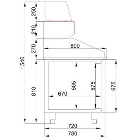 Meuble à pizza inox 2 portes et 5 tiroirs avec plan en granit +2/+8 + saladette 6x1/3 1500mm