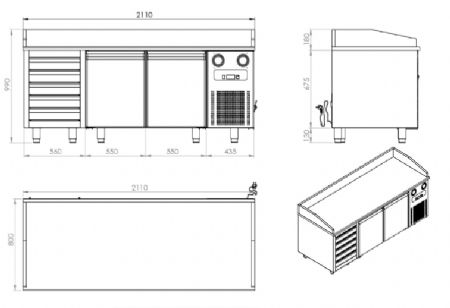 Meuble à pizza 2 portes pleines 5 tiroirs positif - Combisteel - 7489.5235