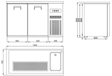 Arrière-bar 2 portes pleines positive - Combisteel - 7489.5310