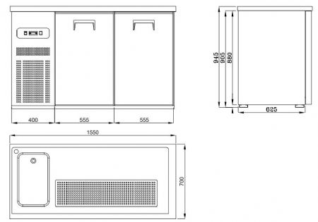 Arrière-bar 2 portes pleines positive - Combisteel - 7489.5315