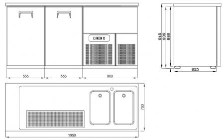 Arrière-bar 2 portes pleines positive - Combisteel - 7489.5320