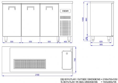 Arrière-bar 3 portes pleines positive - Combisteel - 7489.5330