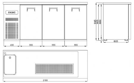 Arrière bar 3 portes pleines positif - Combisteel - 7489.5335