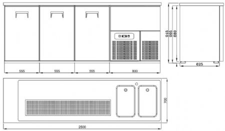 Arrière-bar 3 portes pleines positive - Combisteel - 7489.5340