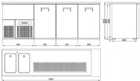 Arrière bar 3 portes pleines positif - Combisteel - 7489.5345