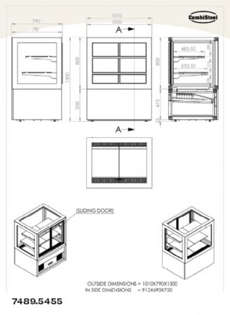 Vitrine réfrigérée panoramique positive noire 1000x780x1300 mm 2 étagères - Combisteel - 7489.5455