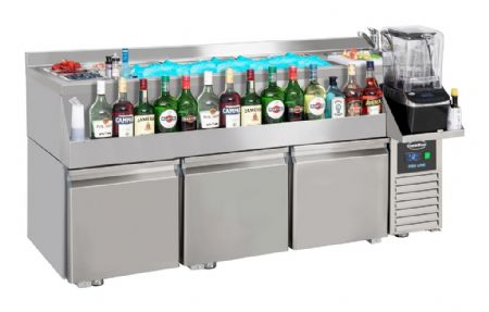 Table cocktail professionnelle réfrigérée 3 portes avec évier et lave-verres - Combisteel - 7489.6005