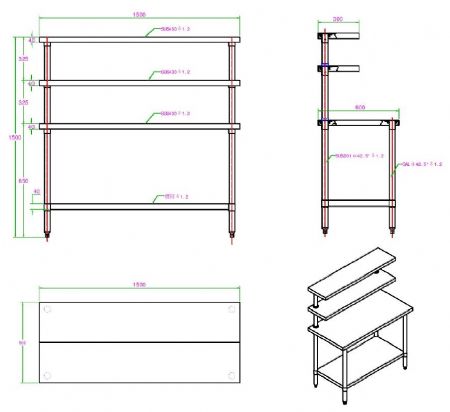 Station de travail avec etageres galvanisees 1500x600x1500